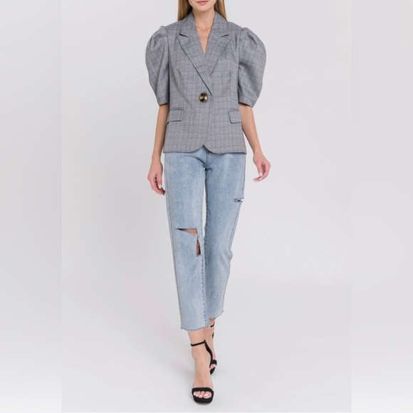 English Factory Grey Puff Short Sleeve Blazer Medium - Picture 3 of 16